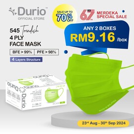 Durio 545 Trendish 4 Ply Surgical Face Mask - Neon Green (40pcs)